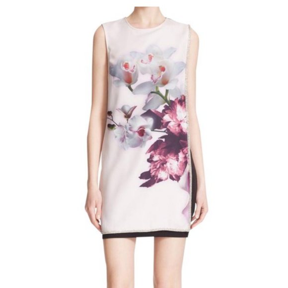 Ted Baker Amiro Embellished Pink Black Floral Print Sheath Dress size 2 nwot - Picture 2 of 16